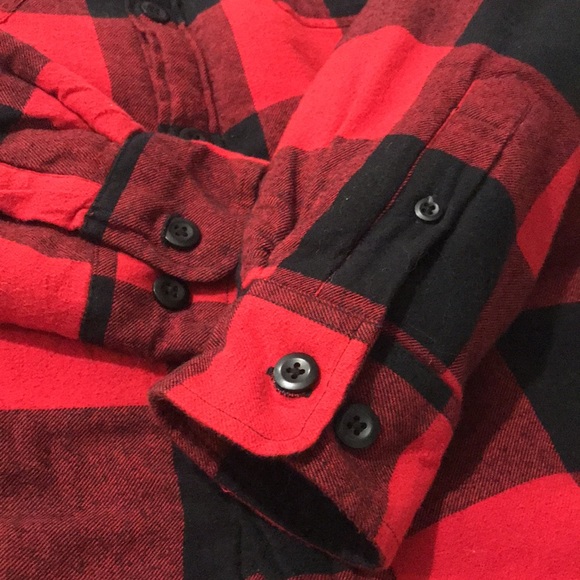 True Craft Buffalo Plaid Shacket Mens Sz M Red Black Sherpa Lined Flannel Shirt - Picture 10 of 11